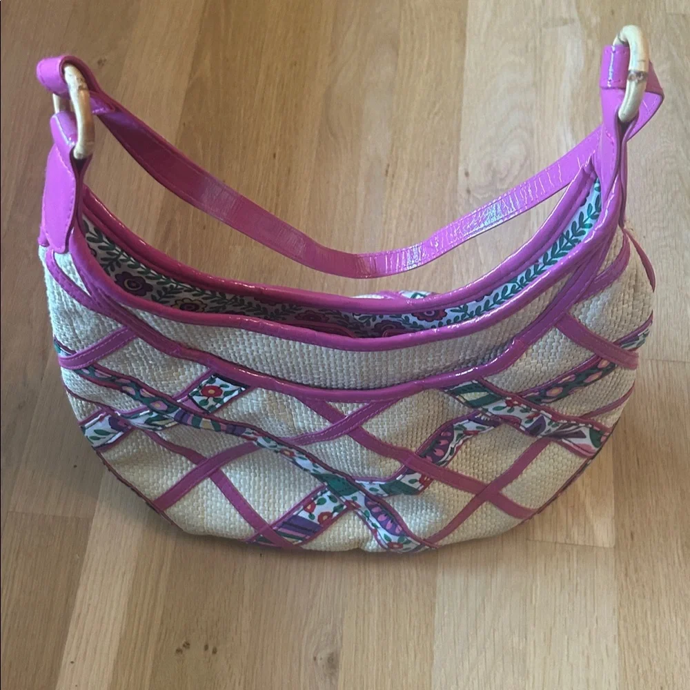 Vera Bradley Purse Viva La Vera Retired Rattan Straw Hobo Shoulder Bag Pink